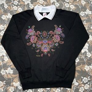 COLLARED GRANNYCORE VINTAGE JERZEEZ BEJEWELED PULLOVER CREWNECK SWEATSHIRT